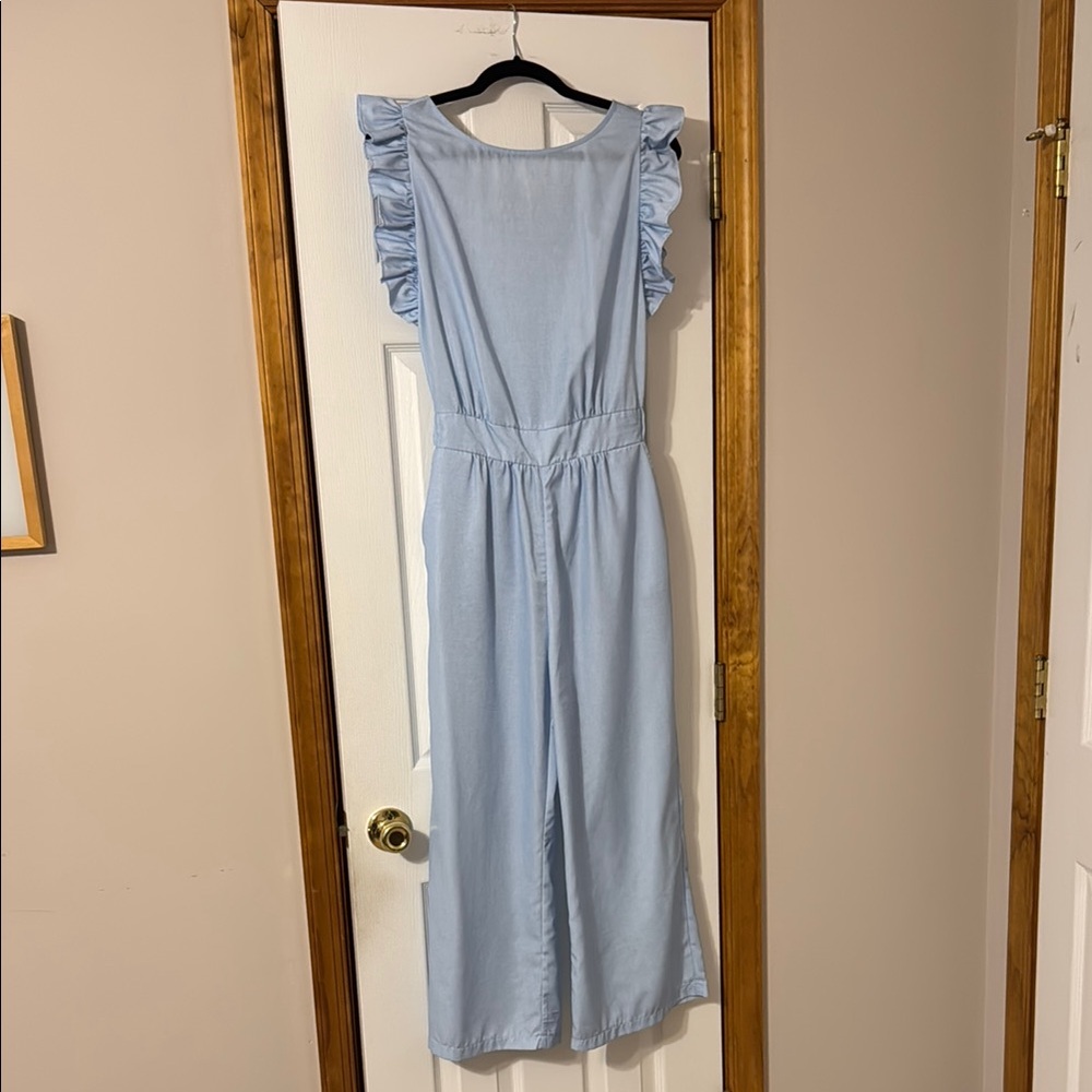 Elegant Blue Ruffle Sleeve Jumpsuit